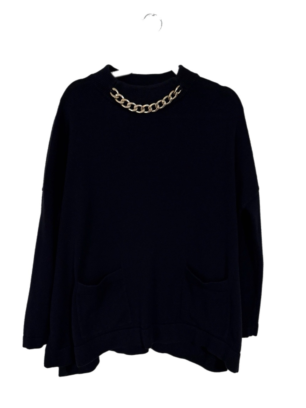 Ellen Tracy Black Pullover Sweater with Gold Chain Detail Oversized Size M